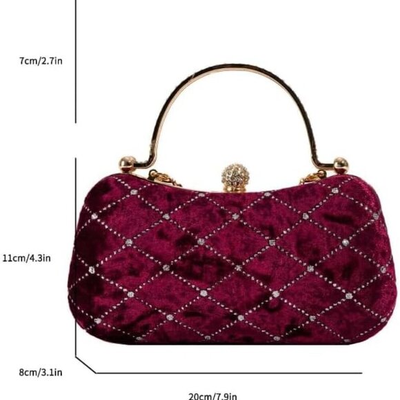 Velvet Evening Clutch Purse Women Solid Stylish Elegant Small Bag - Picture 6 of 6